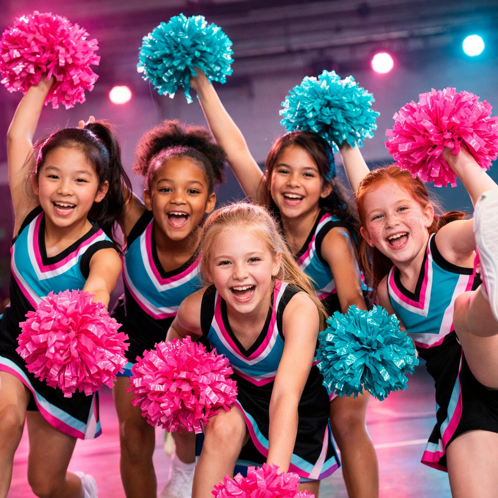 Enfants cheerleaders avec pompons